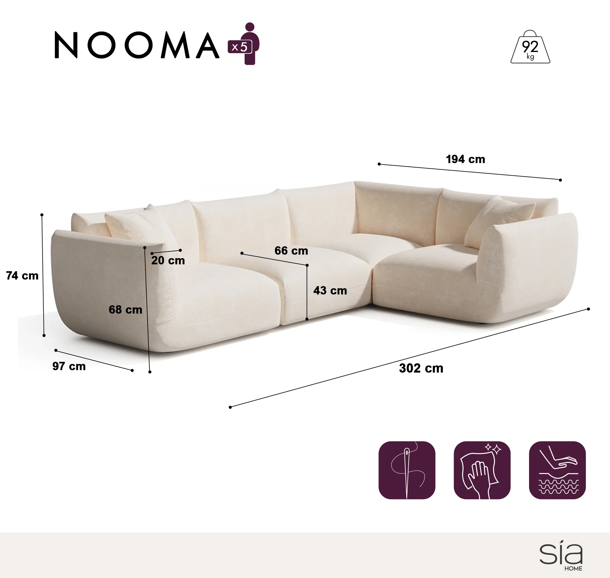 Canapé d'angle droit modulable 5-6 places NOOMA - Image 5