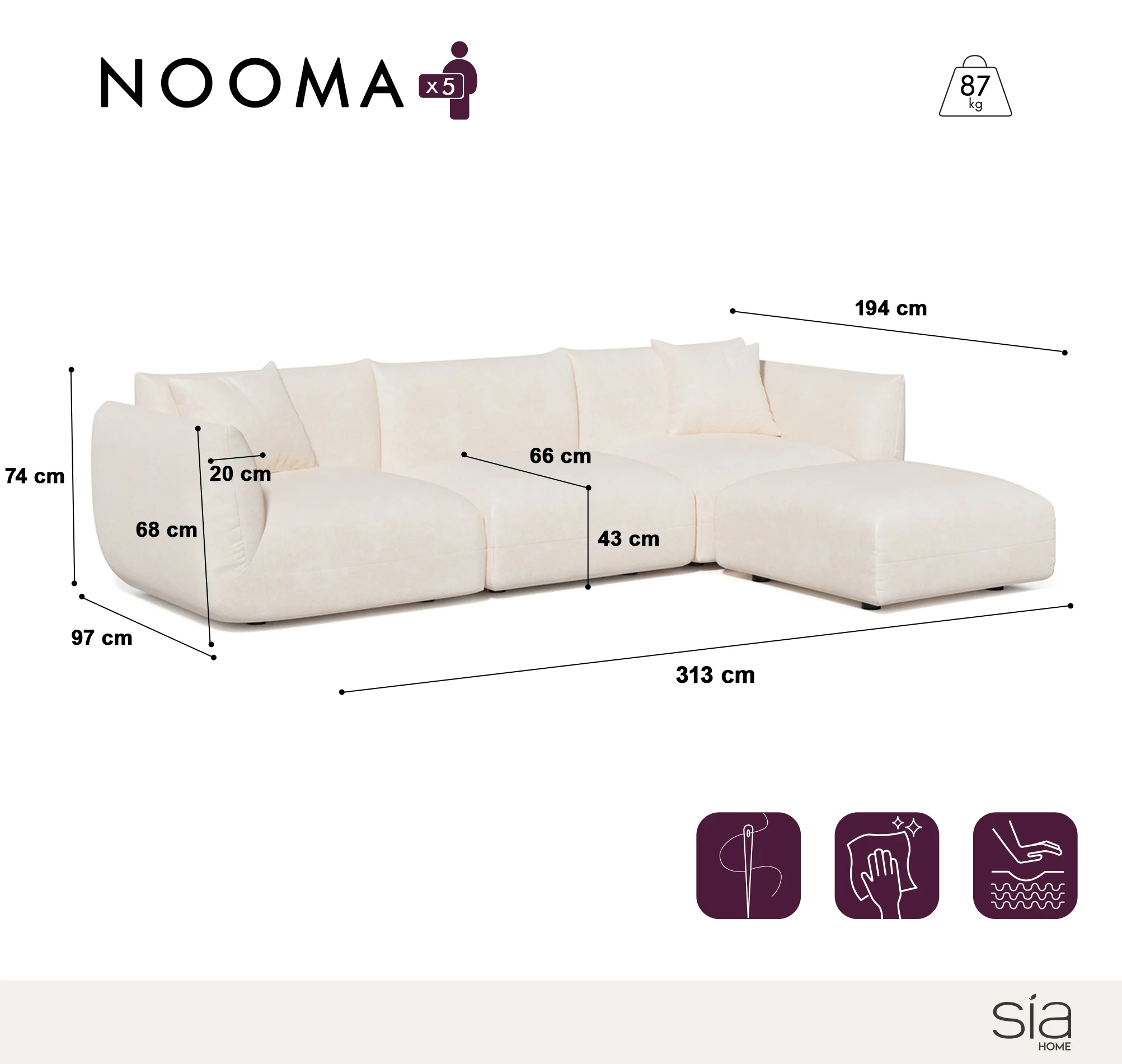 Canapé d'angle modulable 5-6 places NOOMA - Image 5