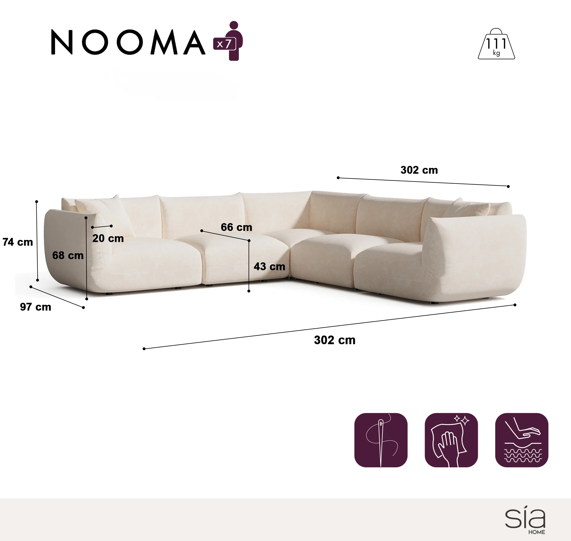 Canapé d'angle panoramique modulable 7-8 places NOOMA - Image 5