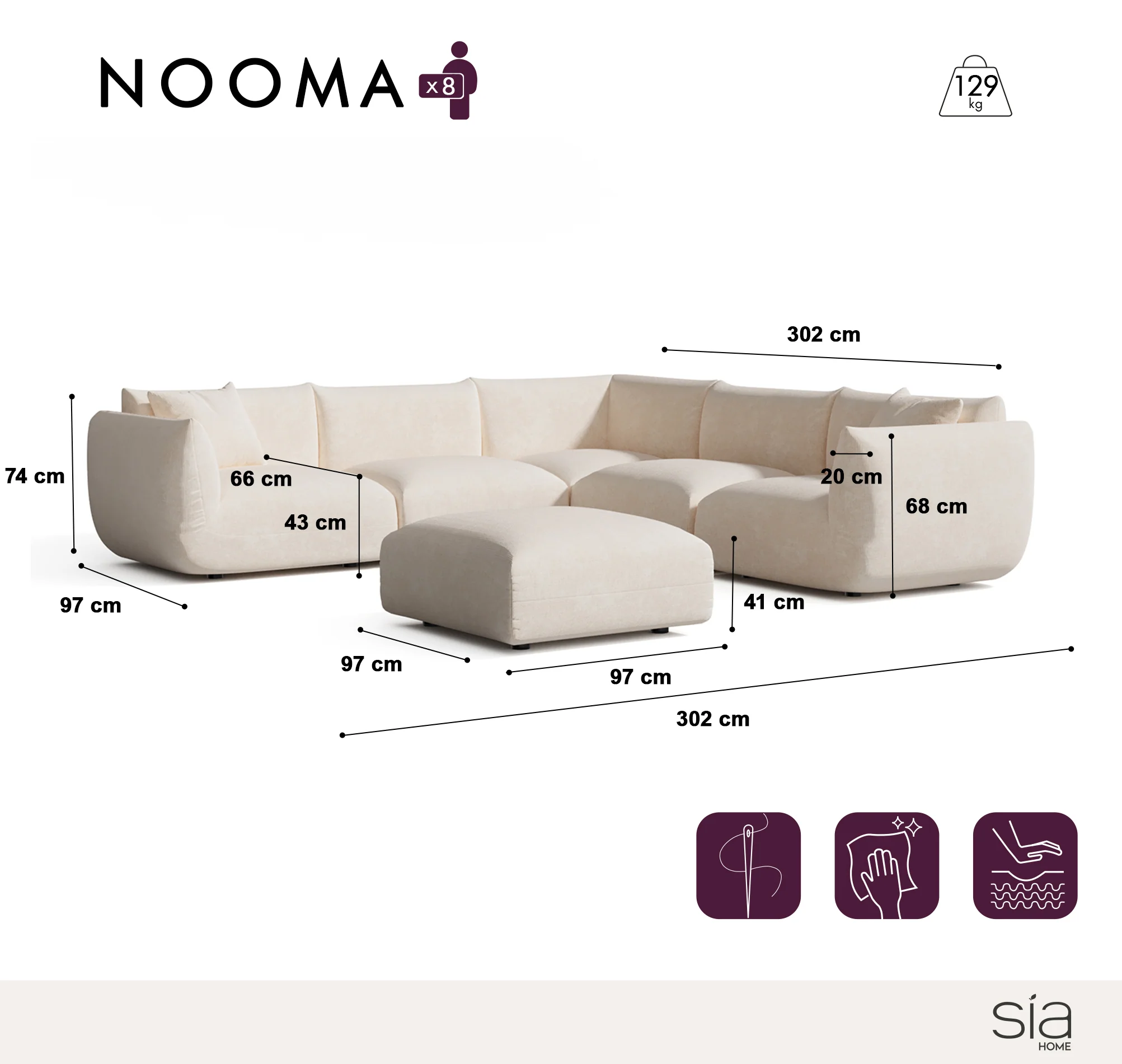 Canapé d'angle panoramique modulable 8 places NOOMA - Image 5