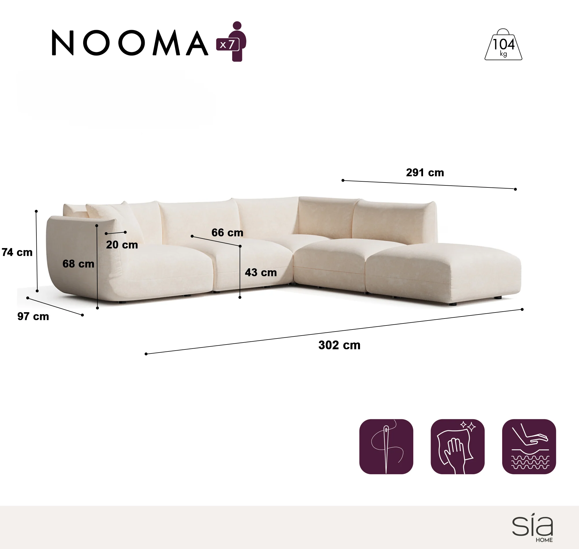 Canapé grand angle droit modulable 7 places Nooma - Image 6
