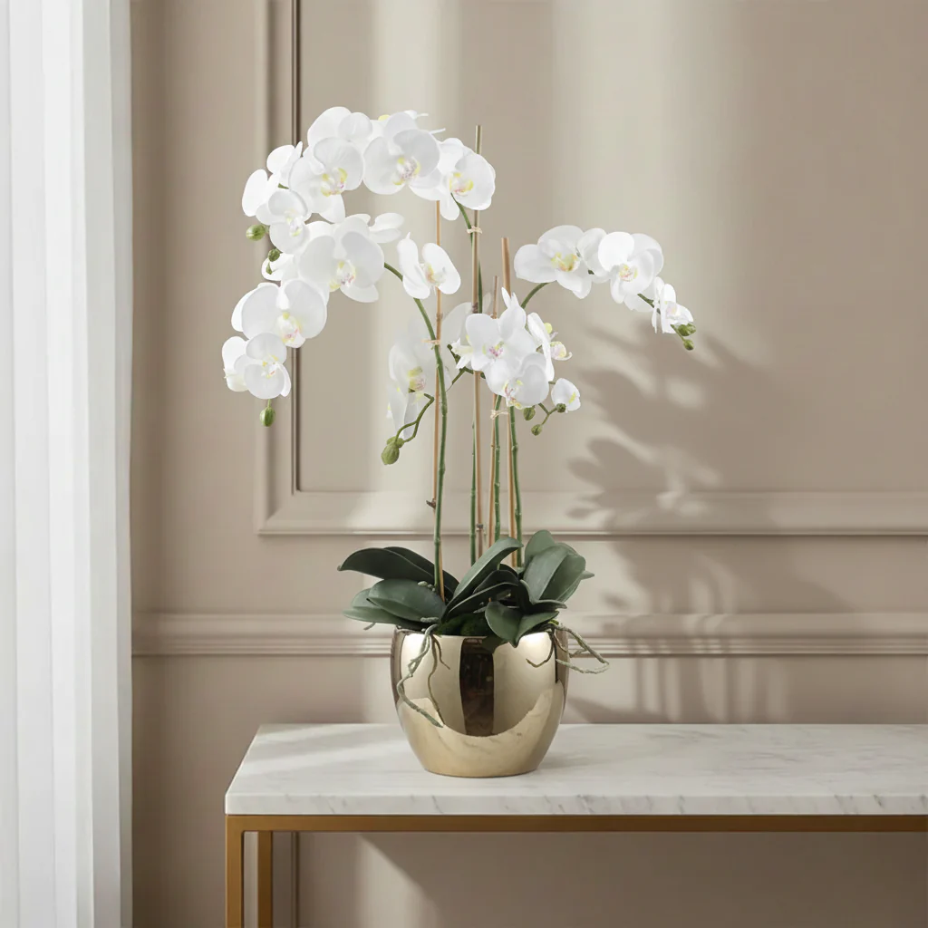 Composition d'Orchidée Vase Doré 79cm - Image 2