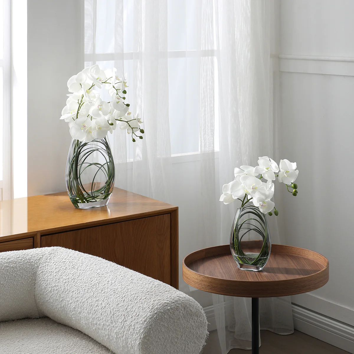 Composition d'Orchidée Artificielle avec vase et herbe d'ours 29cm - Image 2