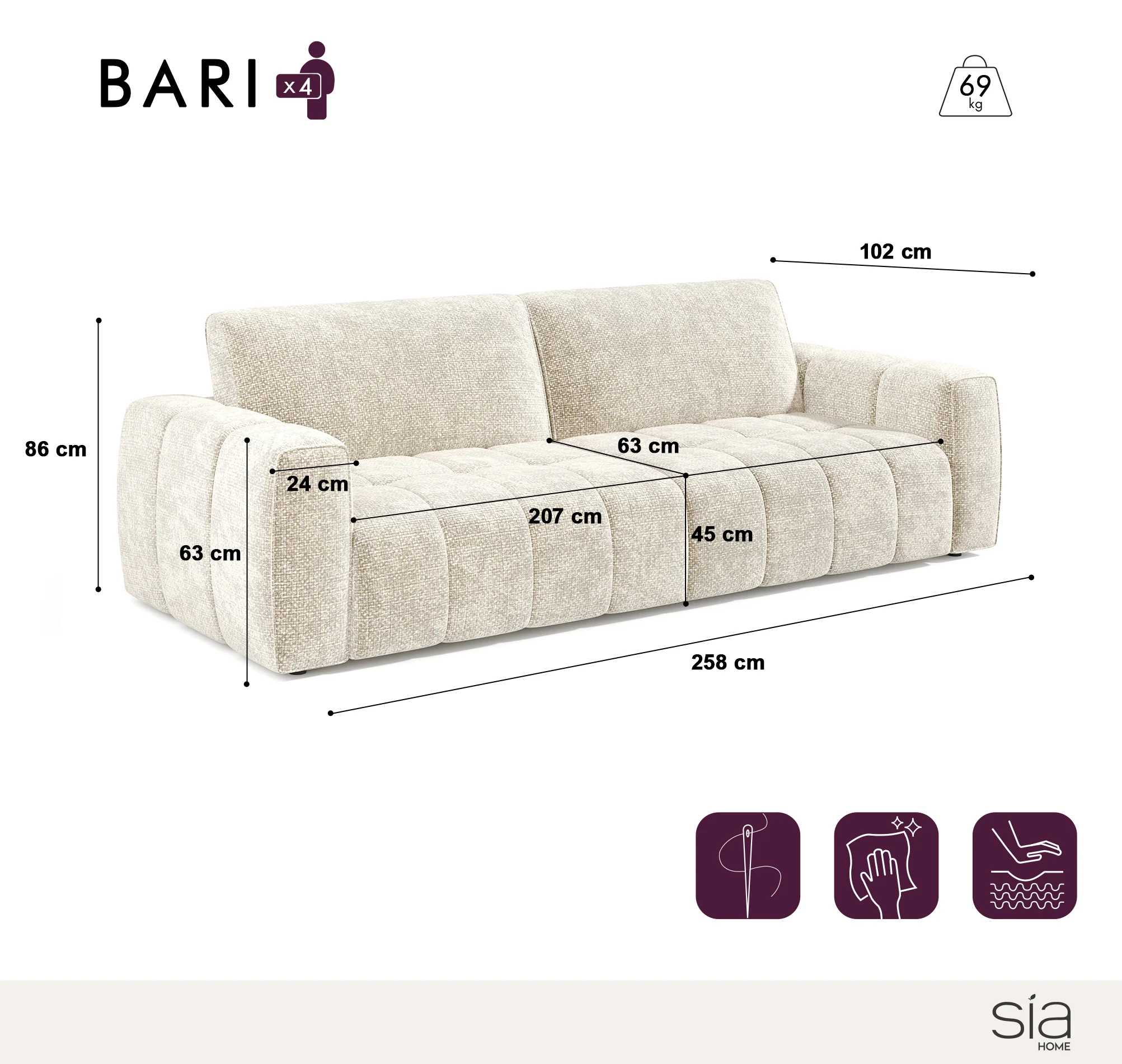 Ensemble Canapé Et Pouf Bari - Image 4